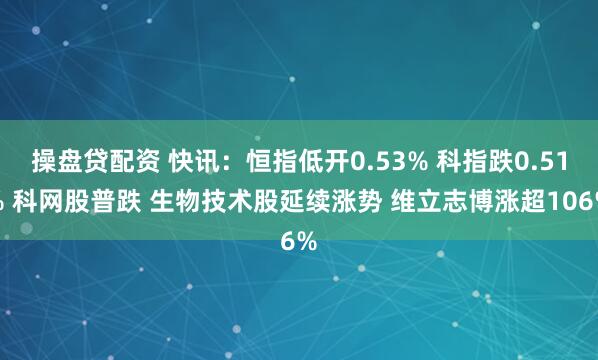 操盘贷配资 快讯：恒指低开0.53% 科指跌0.51% 科网股普跌 生物技术股延续涨势 维立志博涨超106%