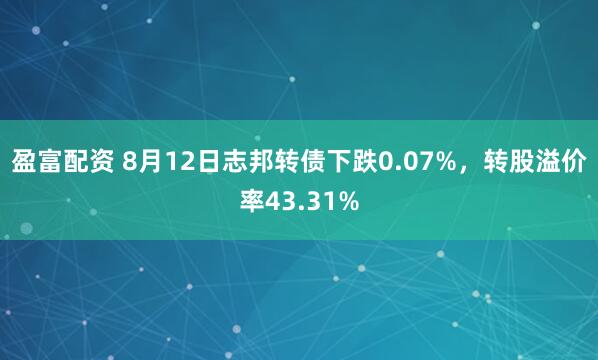 盈富配资 8月12日志邦转债下跌0.07%，转股溢价率43.31%
