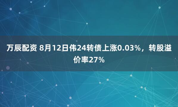 万辰配资 8月12日伟24转债上涨0.03%，转股溢价率27%