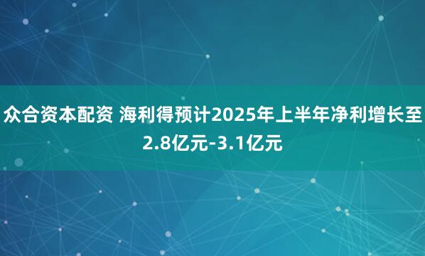 众合资本配资 海利得预计2025年上半年净利增长至2.8亿元-3.1亿元